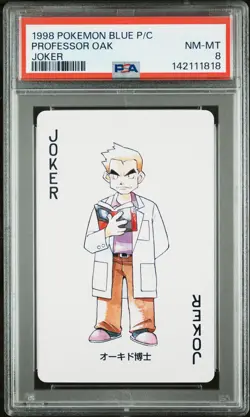 1998 POKEMON BLUE VERSION PLAYING CARDS JOKER PROFESSOR OAK PSA 8 - Image 1