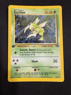 Pokemon Scyther Jungle 10/64 1st Edition Holo 1999 WOTC TCG Card - MP - Image 1