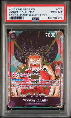 2025 ONE PIECE PROMOS BANDAI CARD GAMES FEST #073 MONKEY D. LUFFY PSA 10 - Image 1