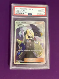 2019 Pokemon Sun & Moon Hidden Fates Cynthia Full Art Holo SV82/SV94 PSA 10 - Image 1
