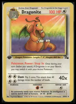 1999 Pokemon Dragonite Rare Fossil 1st Edition Set 100 HP #19 - Image 1