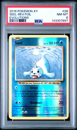 2016 POKEMON XY EVOLUTIONS #28 SEEL-REVERSE FOIL PSA 8 - Image 1