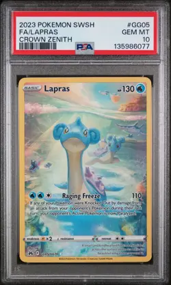 2023 POKEMON SWORD & SHIELD CROWN ZENITH #GG05 FULL ART/LAPRAS PSA 10 - Image 1