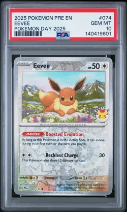 2025 POKEMON PRE EN-PRISMATIC EVOLUTIONS POKEMON DAY 2025 #074 EEVEE PSA 10 - Image 1