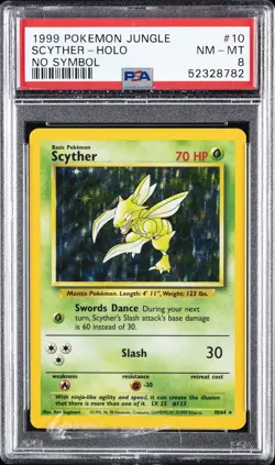 1999 POKEMON JUNGLE NO SYMBOL #10 SCYTHER-HOLO PSA 8 - Image 1