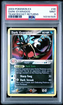 2004 POKEMON EX TEAM ROCKET RETURNS #36 DARK GYARADOS PSA 9 - Image 1