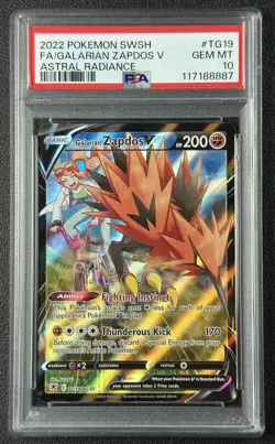 GALARIAN ZAPDOS V PSA 10 2022 POKEMON SWSH ASTRAL RADIANCE #TG19/TG30 FA 8887 - Image 1