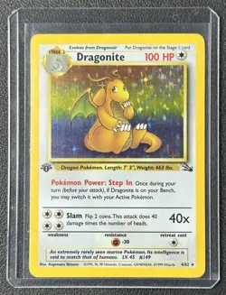 DRAGONITE 1999 POKEMON FOSSIL 1ST EDITION #4/62 RARE HOLO - Image 1