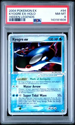 2004 POKEMON EX HIDDEN LEGENDS #94 KYOGRE EX-HOLO PSA 8 - Image 1