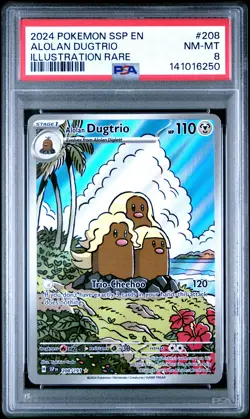 2024 POKEMON SSP EN-SURGING SPARKS ILLUSTRATION RARE #208 ALOLAN DUGTRIO PSA 8 - Image 1