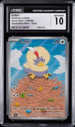 2025 POKEMON BLACK BOLT ILLUSTRATION RARE HOLO #154/086 RUFFLET CGC 10 GEM MINT - Image 1