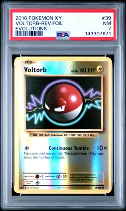 2016 POKEMON XY EVOLUTIONS #39 VOLTORB-REVERSE FOIL PSA 7 - Image 1