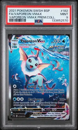2021 POKEMON SWSH PREMIUM COLLECTION PROMO #182 FULL ART/VAPOREON VMAX PSA 9 - Image 1