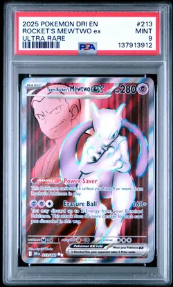 2025 POKEMON DRI EN-DESTINED RIVALS ULTRA RARE TEAM ROCKET'S MEWTWO EX PSA 9 - Image 1