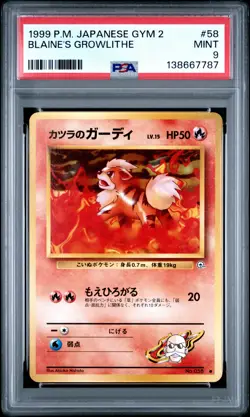 1999 POKEMON JPN GYM 2 #58 BLAINE'S GROWLITHE PSA 9 - Image 1