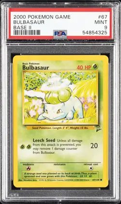 2000 POKEMON BASE SET 2 #67 BULBASAUR PSA 9 - Image 1