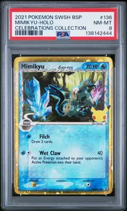 2021 POKEMON SWSH BLACK STAR PROMO CELEBRATIONS COLL #136 MIMIKYU-HOLO PSA 8 - Image 1