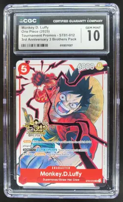 2025 ONE PIECE CCG MONKEY D. LUFFY 3RD ANNIVERSARY ST01-012 CGC 10 C PT - Image 1