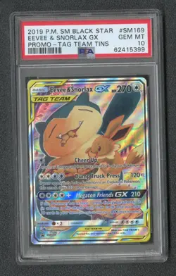 2019 Pokemon SM Eevee Snorlax GX Black Star Promo Tag Team Tins #SM169 PSA 10 - Image 1