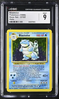 1999 Pokemon Base Set Holo Blastoise 2/102 Mint CGC 9 Vintage TCG - Image 1