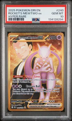 2025 POKEMON DRI EN-DESTINED RIVALS HYPER RARE TEAM ROCKET'S MEWTWO EX PSA 10 - Image 1