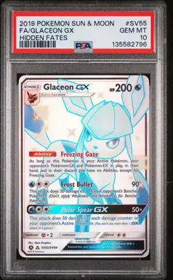2019 POKEMON SUN & MOON HIDDEN FATES #SV55 FULL ART/GLACEON GX PSA 10 - Image 1