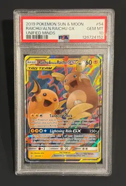 Pokemon Raichu & Alolan Raichu GX #54/236 Sm-Unified Minds PSA 10 GEM MINT - Image 1