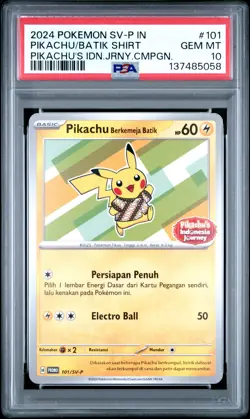 2024 POKEMON INDONESIAN SV-P PROMO #101 PIKACHU IN BATIK SHIRT PSA 10 - Image 1