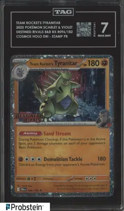 2025 Pokemon Destined Rivals Cosmos Holo Stamp 096 Team Rocket's Tyranitar TAG 7 - Image 1