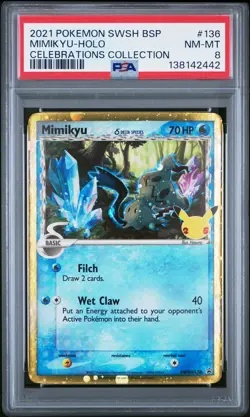2021 POKEMON SWSH BLACK STAR PROMO CELEBRATIONS COLL #136 MIMIKYU-HOLO PSA 8 - Image 1