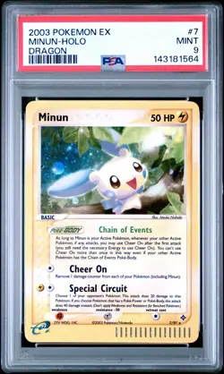 2003 POKEMON EX DRAGON #7 MINUN-HOLO PSA 9 - Image 1