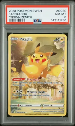 2023 POKEMON SWORD & SHIELD CROWN ZENITH #GG30 FULL ART/PIKACHU PSA 8 - Image 1