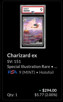 Pokemon TCG Charizard EX Sir 199/165 English 151 Card PSA 9 - Image 3