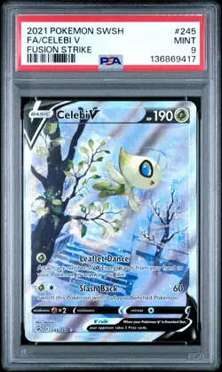 2021 POKEMON SWORD & SHIELD FUSION STRIKE #245 FULL ART/CELEBI V PSA 9 - Image 1