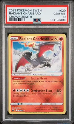 2023 POKEMON SWORD & SHIELD CROWN ZENITH #020 RADIANT CHARIZARD PSA 10 - Image 1