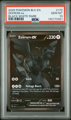 2025 POKEMON BLK EN-BLACK BOLT BLACK WHITE RARE #172 ZEKROM EX PSA 10 - Image 1