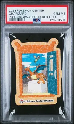 PSA 10 Charizard Holo 2023 Pikachu Award Japanese Pokemon Center Online Sticker - Image 1