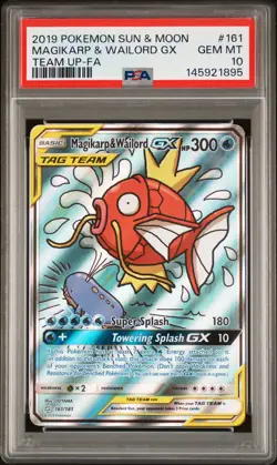 2019 POKEMON SUN & MOON TEAM UP #161 FULL ART/MAGIKARP & WAILORD GX PSA 10 - Image 1