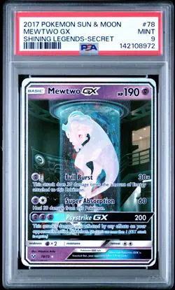 2017 POKEMON SUN & MOON SHINING LEGENDS SECRET #78 MEWTWO GX PSA 9 - Image 1