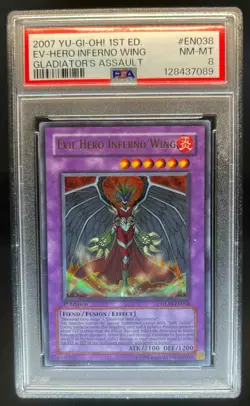 2007 Yu-Gi-Oh! 1st Edition Evil Hero Inferno Wing #GLAS-EN038 PSA 8 - Image 1