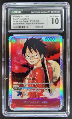 2022 ONE PIECE CCG MONKEY D. LUFFY SUPER RARE PRE-RELEASE CGC 10 A PT - Image 1