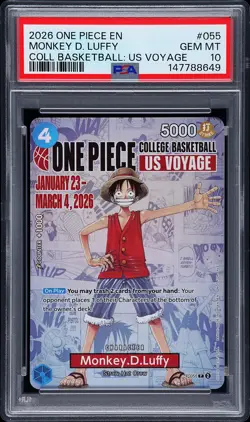 2026 ONE PIECE PROMOS ONE PIECE COLLEGE BK: US VOYAGE MONKEY D. LUFFY PSA 10 - Image 1