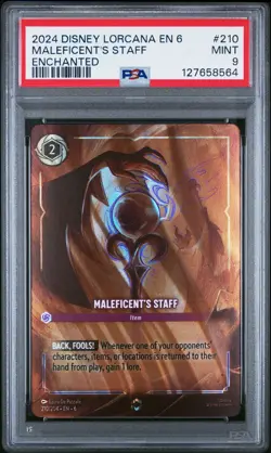2024 DISNEY LORCANA EN 6-AZURITE SEA ENCHANTED #210 MALEFICENT'S STAFF PSA 9 - Image 1