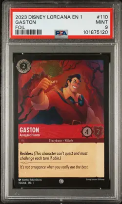 2023 DISNEY LORCANA EN 1-THE FIRST CHAPTER FOIL GASTON ARROGANT HUNTER PSA 9 - Image 1
