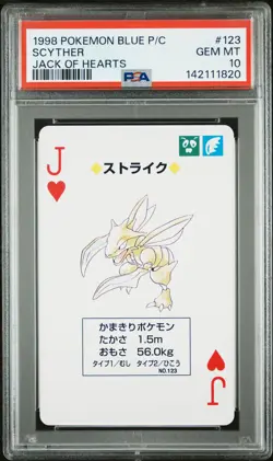 1998 POKEMON BLUE VERSION PLAYING CARDS JACK OF HEARTS #123 SCYTHER PSA 10 - Image 1