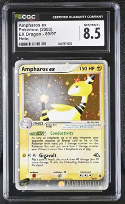 CGC 8.5 Ampharos ex 2003 EX Dragon 89/97 Holo SWIRL Pokemon Card - Image 1