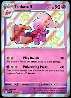 Pokemon TCG Tinkatuff 166/091 2024 Paldean Fates Shiny Rare Card - LP - Image 1
