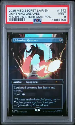 2025 MTG SECRET LAIR DROP HEROIC DEEDS-FOIL LIGHTNING GREAVES PSA 9 - Image 1