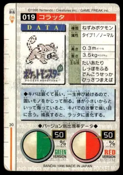 Rattata NO. 019 Green Bandai Carddass Series 1-2 G Pokemon Japanese ~ HP Stained - Image 2