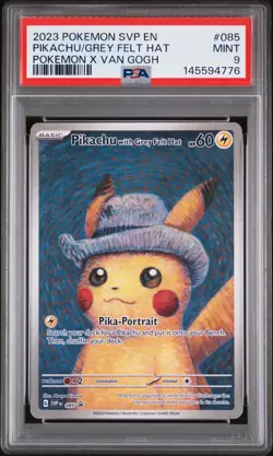 2023 POKEMON SVP POKEMON X VAN GOGH PROMO #085 PIKACHU WITH GREY FELT HAT PSA 9 - Image 1
